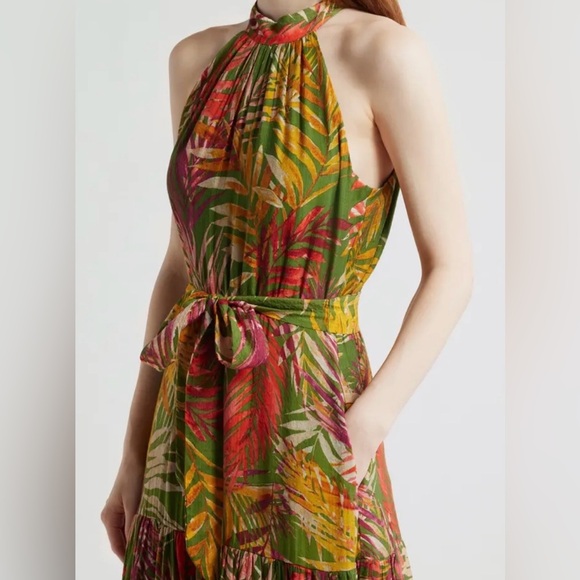 NWT Anne Klein Multicolor Tropical Halter Midi Dress With Pockets Size 6 - Picture 3 of 6